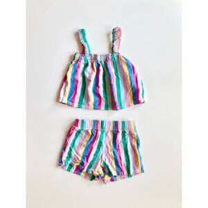 Girls' JOE FRESH Multi Rainbow Striped Viscose Crepe Tank Shorts Set, Size 4